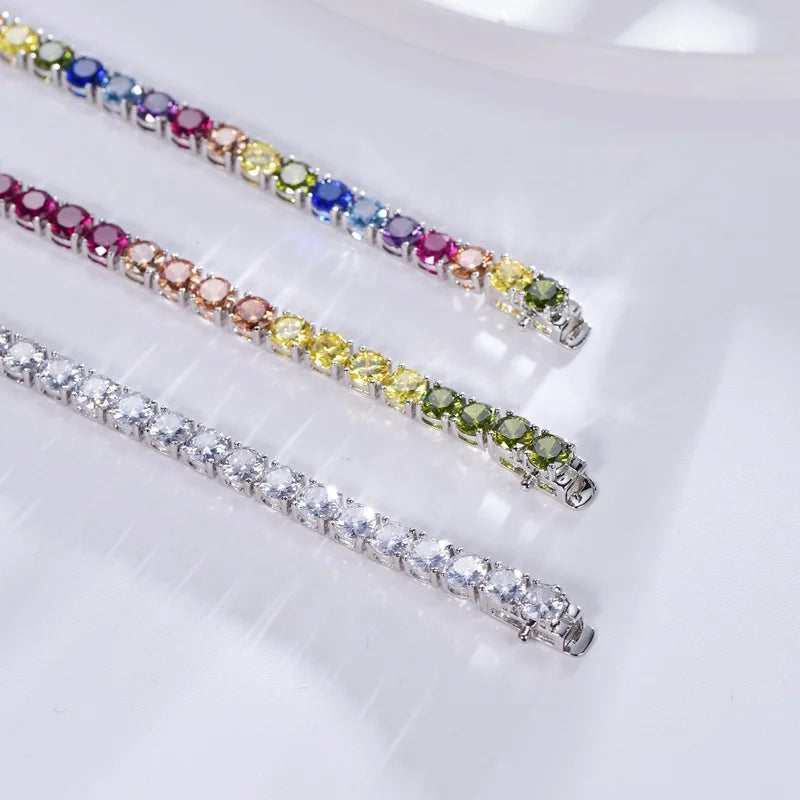 moissanite rainbow 3mm 925 sterling silver tennis bracelet pink 5A CZ zircon real diamond tennis bracelet Kirin Jewelry