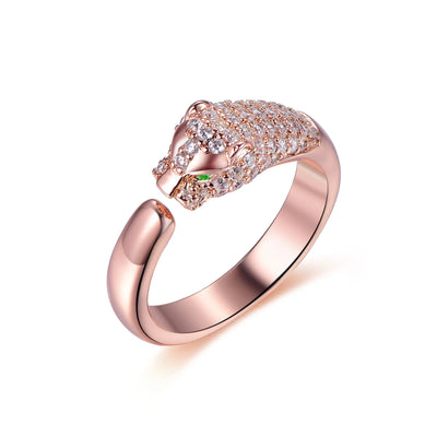 punk open resizable rose gold plated ring women men animal leopard panther rings leopard head ring Kirin Jewelry