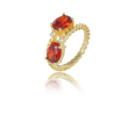 trendy 2022 Ladies dainty luxury 18k gold plated rings jewelry love eternity orange zircon diamond ring for women 18k gold ring Kirin Jewelry